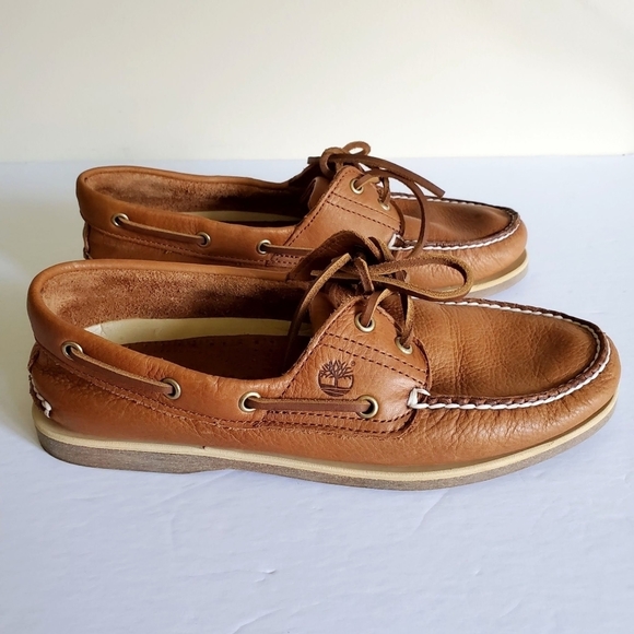 Timberland 2 Eye Brown Leather Loafer Shoes Size 9 - Picture 5 of 11